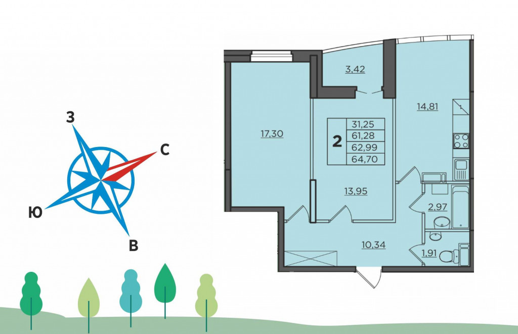 Планировка 2-комн. 12